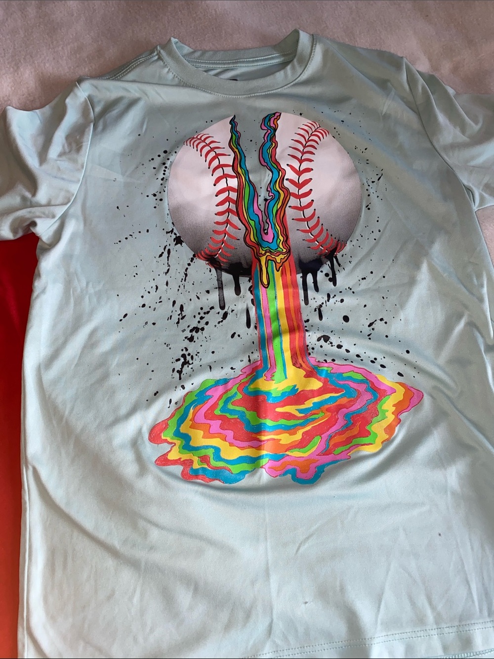Puma Red Logo Tee & Light Blue Graphic Baseball Drip Tee - Picture 3 of 4